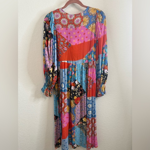 NWT SPELL Cha Cha Boho Patchwork Print Peasant Midi Dress in Multi Sz Small - Picture 12 of 16